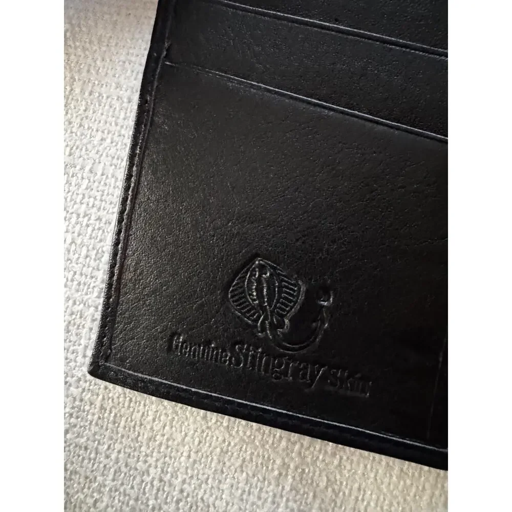 Genuine Stingray Skin Long Wallet Checkbook Bifold Black